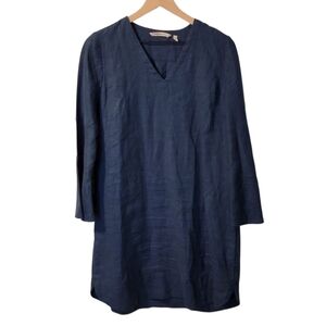 Soft Surroundings Milano Linen V-neck Bell Sleeves Blue‎ Dress PM Medium Petite